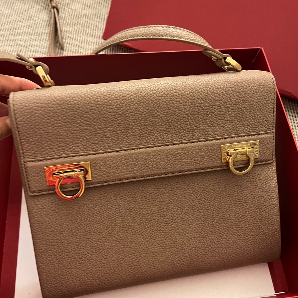 Salvatore Ferragamo Grained Calfskin Mya Flip Lock Shoulder Bag